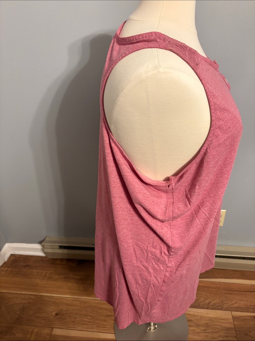 Cacique Dusty Rose Henley Lace-Trim Sleeveless lounge dress - Picture 5 of 6